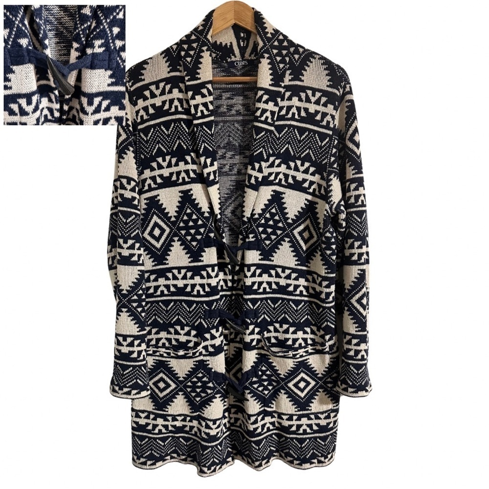 Chaps Aztec Patterned Toggle Button Sweater Large Longer Length Southwestern GUC